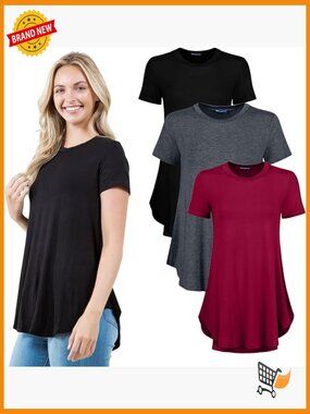 3 Pack Women's Short Sleeve Flowy Tunic Tops Soft Scoop Neck Blouse